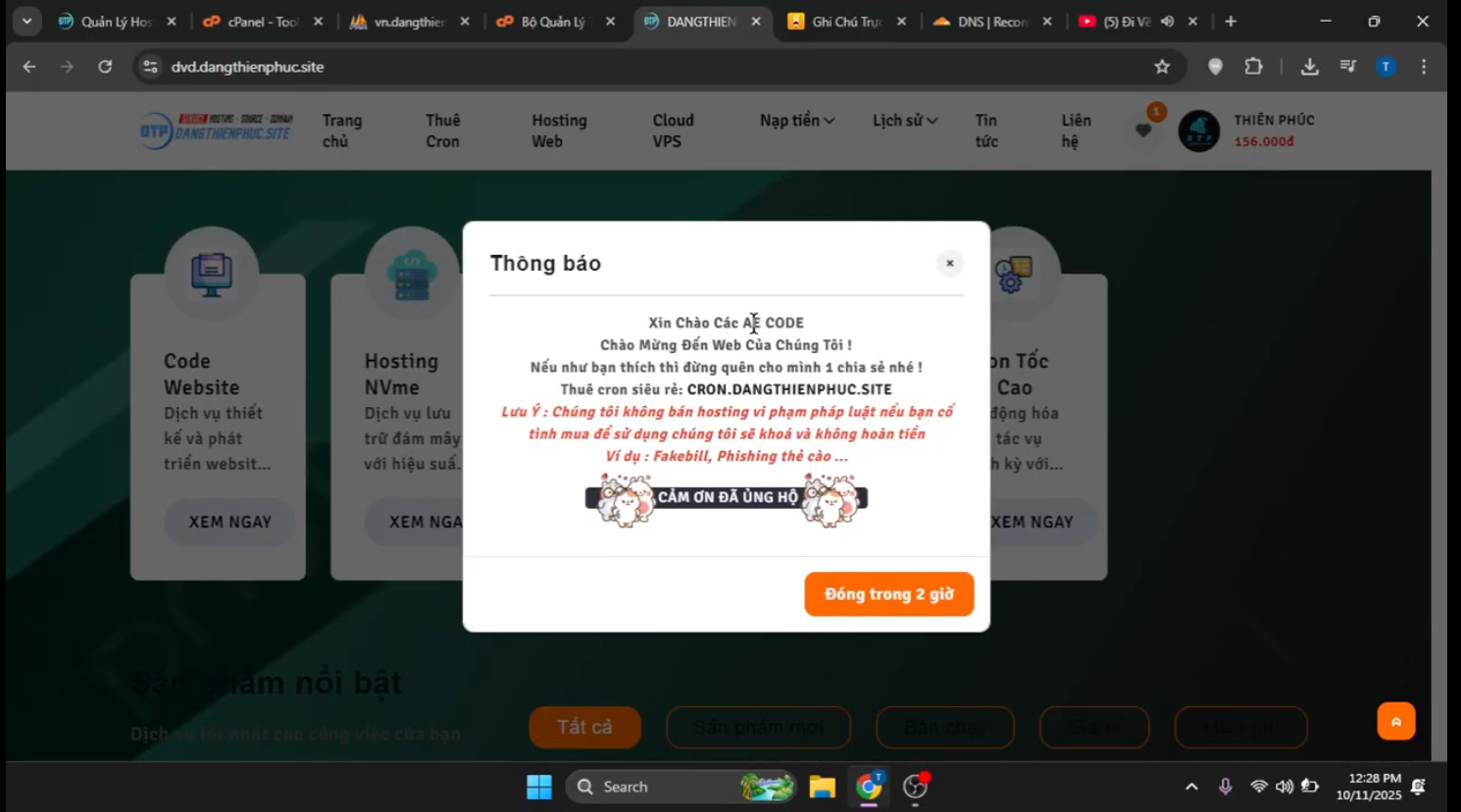 Code Bán Mã nguồn , Vps, Hosting, Tên miền , cronjob